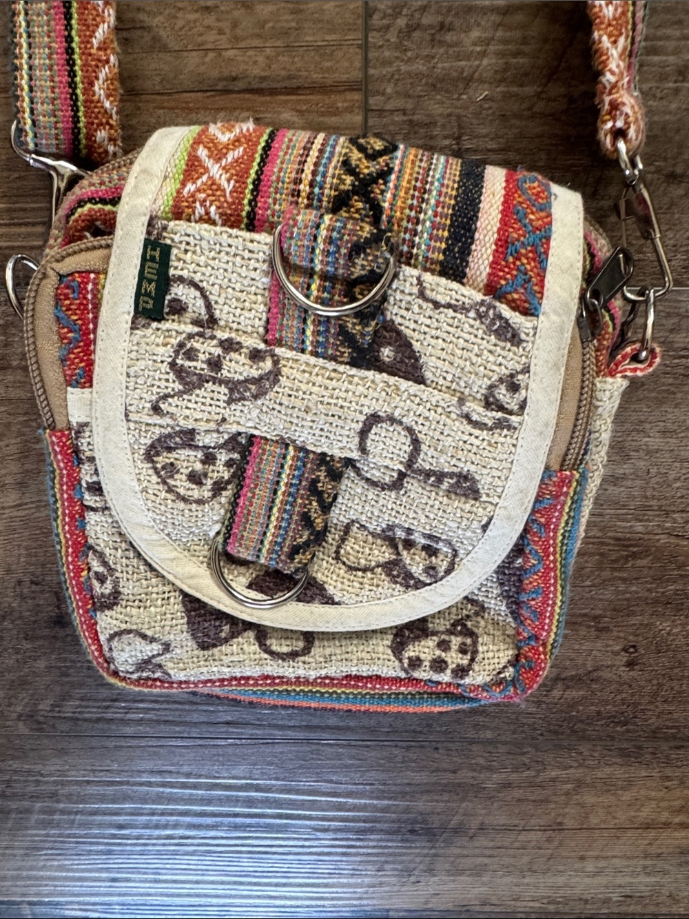 Kathmandu Multicolor Woven Crossbody Bag with Strap mushroom design - Picture 3 of 11